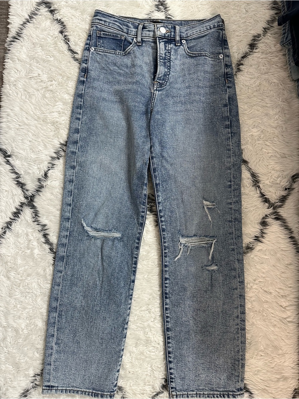 Express Straight Leg Distressed Jeans in Light Blue